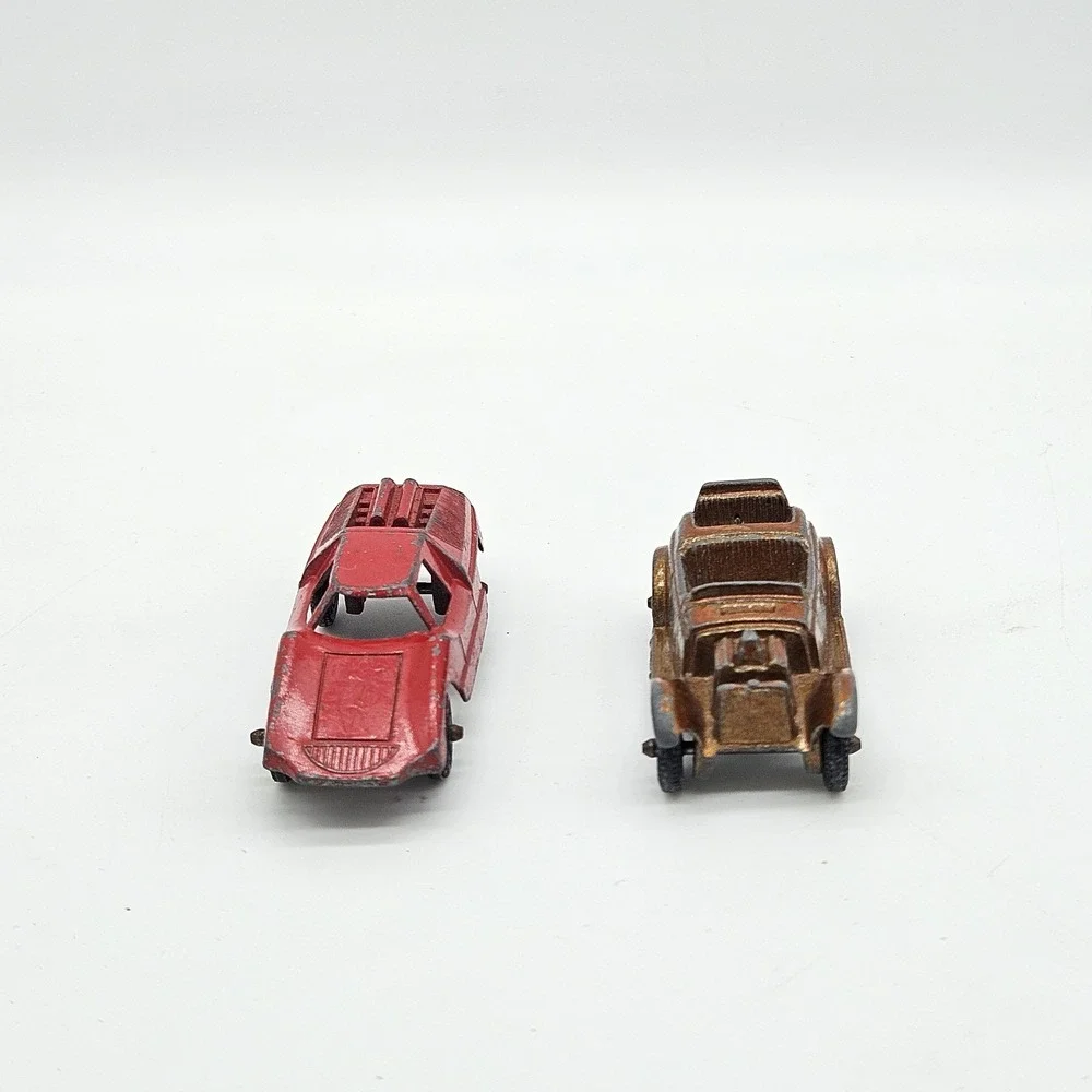 Vintage Tootsietoy Lot of 2 Diecast Cars - Red Fiat Abarth & Bronze Roadster
